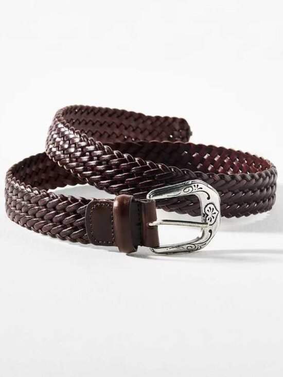 New S Anthropologie western buckle woven leather belt in dark brown main image 2